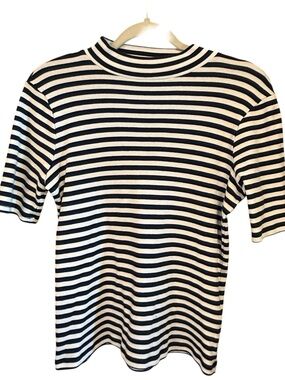 Madewell Navy and White Striped Short Sleeve Top